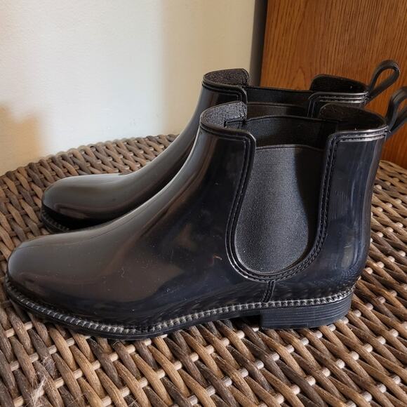 HENRY FERRERA Marsala Black Vegan Patent Leather Rain Boots 8 Waterproof Ankle - Picture 9 of 10